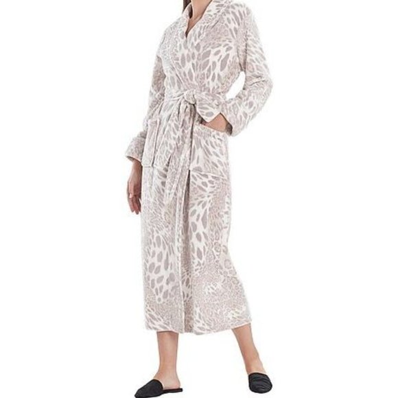 NEW NATORI Women Plush Velour Mixed Jungle Cat Prints Long Sleeve Midi Robe - Picture 2 of 4